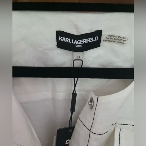 Karl Lagerfeld Paris Linen Blend Shirt Dress - Picture 2 of 4